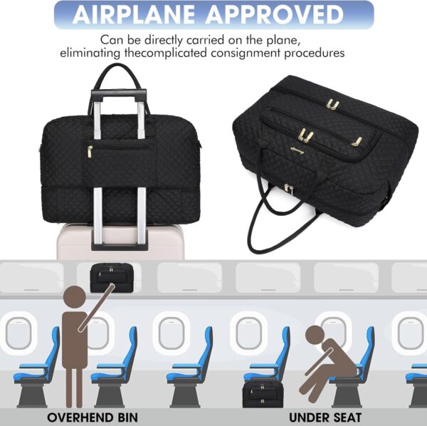 71VB36X8T-L._AC_SL1500_.jpg Large Women Travel Duffle Bag - Carry on Overnight Bag Weekend Travel Duffel Tote Bag Yoga Gym Bag with Wet Pocket Toiletry Weekender Overnight Bag for Travel Business Trips Sport Hospital Black