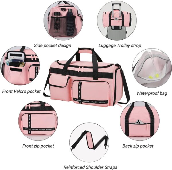 71VSV35k7aL._AC_SL1500_.jpg MAXTOP Gym Bag for Women Travel Duffle Carry On Tote Weekender Bag Large Capacity Pink Overnight Bag With Shoe Compartment Gym Tote with Dry and Wet Separation