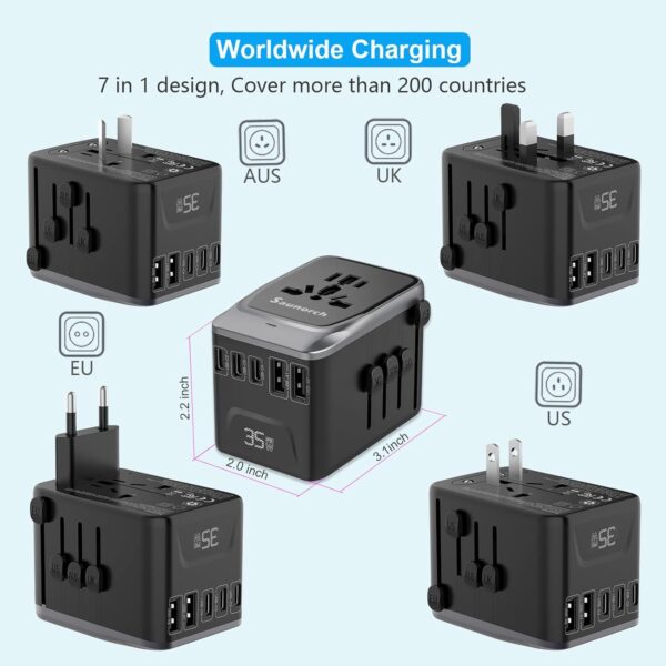 71XHxG7e0KL._AC_SL1500_.jpg Universal Travel Adapter, PD 35W 7 in 1 International Power Plug Adapter with 7.0A 4 USB-C and 2 USB-A Fast Wall Charger, Worldwide AC Outlet for US Europe UK AUS (Black+Silver)