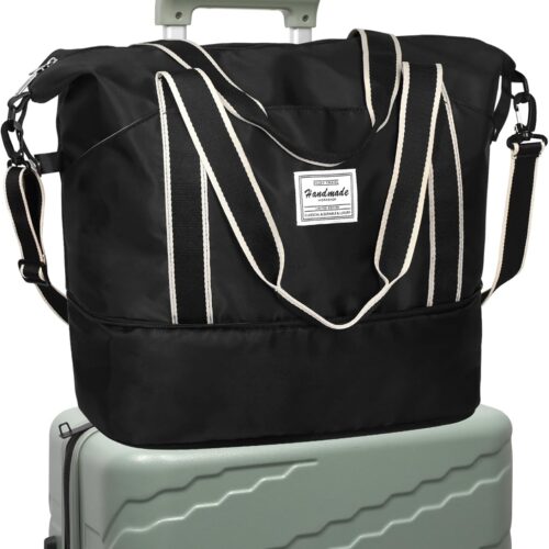 DMLuna Travel Duffel Bag, Tote Sports Gym Bag, Shoulder Overnight Weekender Bag for Women & Men, Hospital bag, Expandable Duffel Bag with Trolley Sleeve/Wet Pocket