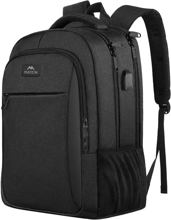 71Y1ru0ocfL._AC_SL1442_.jpg MATEIN Business Laptop Backpack, 15.6 Inch Travel Laptop Bag Rucksack with USB Charging Port, Water-Resistant Bag Daypack for Work College Computer Men Women Backpack, Black