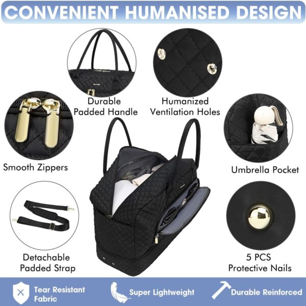 71YWunzQ3AL._AC_SL1200_.jpg Large Women Travel Duffle Bag - Carry on Overnight Bag Weekend Travel Duffel Tote Bag Yoga Gym Bag with Wet Pocket Toiletry Weekender Overnight Bag for Travel Business Trips Sport Hospital Black