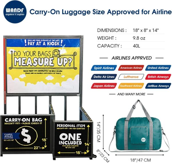 71ZDwvrO3hL._AC_SL1500_.jpg WANDF For Spirit Airlines Personal Item Bag 18x14x8 Foldable Travel Duffel Carry on Weekender Overnight for Women Men