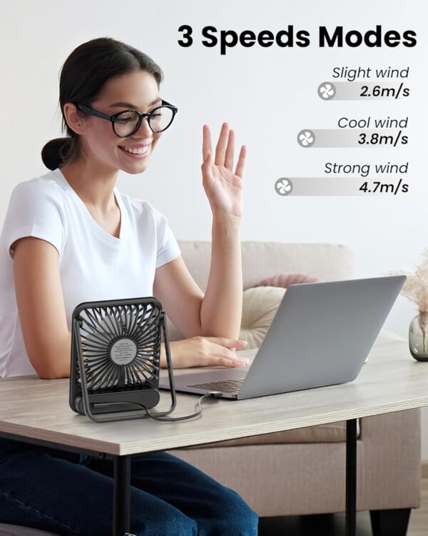 71ZFESFkZ0L._AC_SL1500_.jpg Koonie USB Desk Fan, Strong Wind Ultra Quiet Small Personal Fan with 180° Tilt Folding and 3 Speeds Adjustable, USB-C Corded Powered Mini USB Fan for Office Desktop Bedroom, NO BATTERY