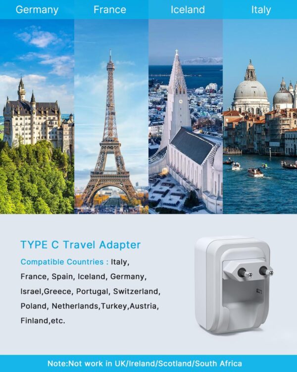 71ankIMeWL._AC_SL1500_.jpg 1 Pack European Travel Plug Adapter, VINTAR Foldable International Power Plug with 2 AC Outlets 3 USB Ports(2 USB C), Type C Travel Essentials Charger for US to Most of Europe EU Italy Spain France