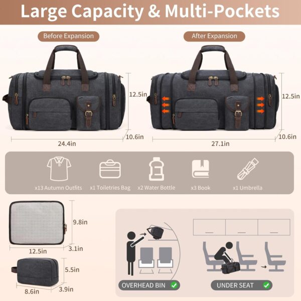 71atDxUqUL._AC_SL1500_.jpg Mens Duffle Bag for Travel 3Pcs Set Travel Bags for Men 60L Expandable Canvas Bag (Dark Gray)