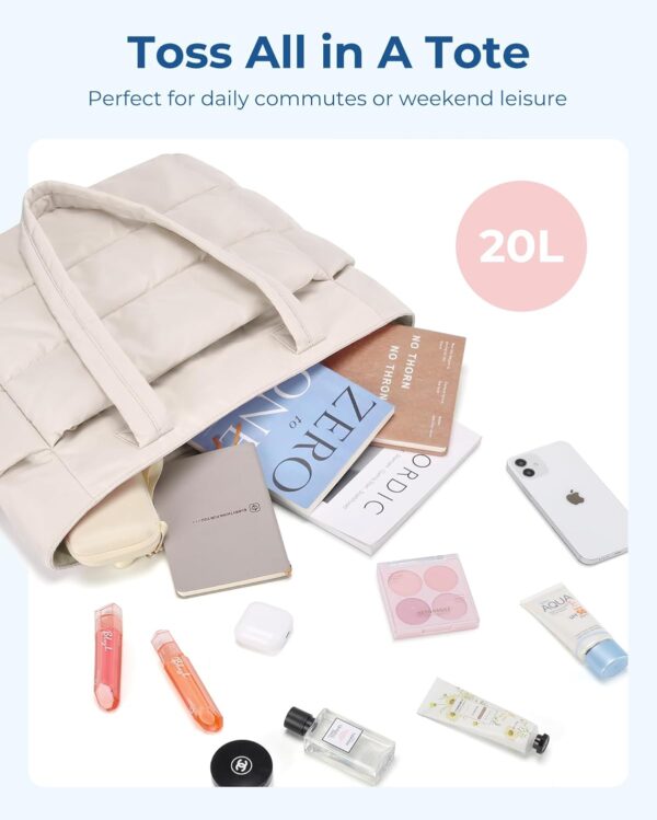 71azlImvaxL._AC_SL1500_.jpg BAGSMART Tote Bag for Women, Lightweight Puffy Tote Bag with Compartments, Quilted Shoulder Bag Handbag for Travel, Work
