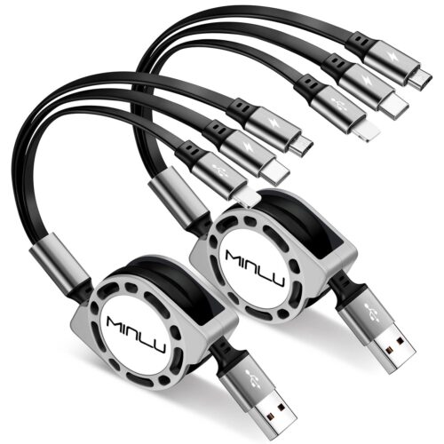 Multi Charging Cable 3A, [2Pack 4ft] Retractable Multi Charging Cord 3 in 1 Fast Charger Cord, Multi Charger Adapter with Lightning/Type C/Micro USB Ports for Cell Phones/iPhone/Samsung/PS/Tablets