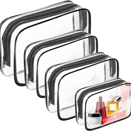 71c30HEZh9L._AC_SL1500_.jpg AURUZA 4 Pack Clear Toiletry Bag, Portable Travel Makeup Pouch with Zipper, TSA Approved Organizer, PVC Cosmetic for Airport Airline Compliant