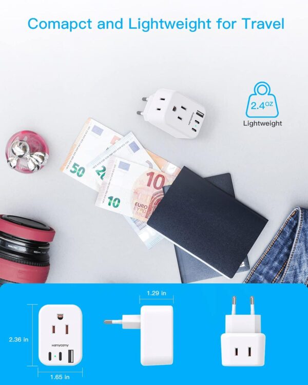 European Travel Plug Adapter for International, HANYCONY Italy Spain Power Adapter 2 Outlets 2 USB C Ports, Type C Adapter Travel Cruise Essentials for US to Most Europe France Germany EU, 2 Pack