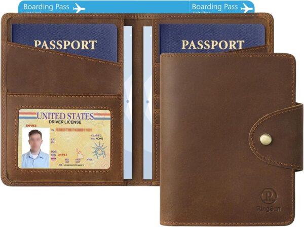 71ciXaRSStL._AC_SL1500_.jpg Ringsun Leather Passport Wallet for Men Women, RFID Passport Holder Case Travel Passport Cover for Family
