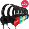 71dRyvL13fL._AC_SL1500_.jpg Kids Headphones Bulk 5 Pack, Student On Ear Color Varieties, Comfy Swivel Earphones for Classroom, Library, School, Airplane, for Online Learning and Travel, Noise Stereo Sound 3.5mm Jack (Colorful)