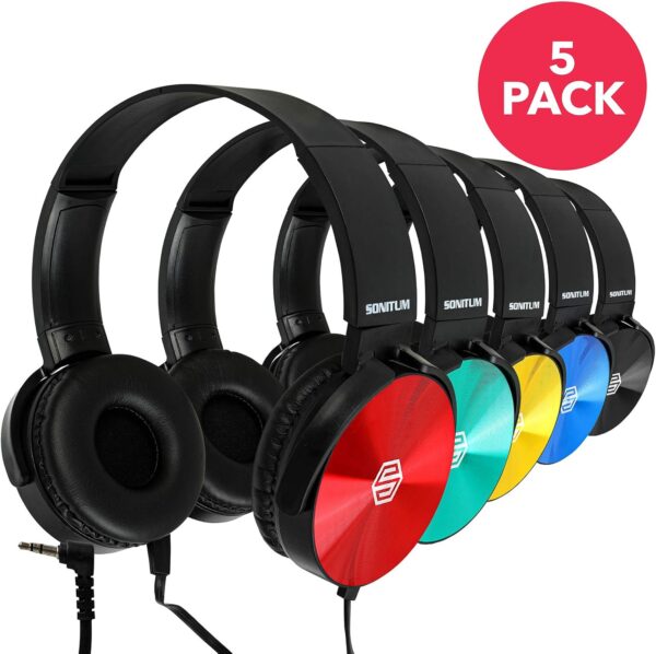 71dRyvL13fL._AC_SL1500_.jpg Kids Headphones Bulk 5 Pack, Student On Ear Color Varieties, Comfy Swivel Earphones for Classroom, Library, School, Airplane, for Online Learning and Travel, Noise Stereo Sound 3.5mm Jack (Colorful)