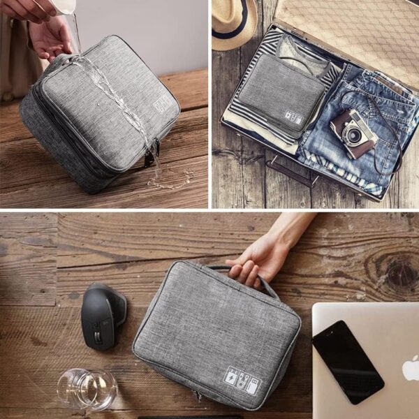 HCFGS Travel Electronics Organizer,Travel Cord Organizer Case,Tech Storage Bag Extra Large 3-Layers Universal Carry Cable Storage Bag for Phone, Cord, iPad (Grey)