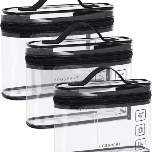 71ecPmN6KzL._AC_SL1500_.jpg BAGSMART TSA Approved Toiletry Bag, 3 Pack Clear Makeup Cosmetic Bag Organizer, Quart Size Travel Bag for Toiletries, Carry-on Travel Accessories Essentials, Black-3pcs