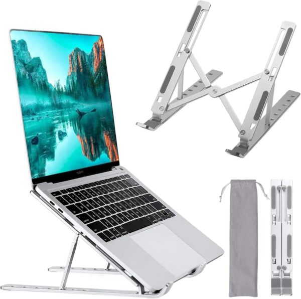 71efQQkFiaL._AC_SL1500_.jpg Laptop Stand for Desk, 7 Levels Adjustable Height, Foldable Aluminium Laptop Holder for 9–15.6 Inch Laptops, Tablets and Notebooks, Ergonomic Riser for Office, Home, Travel Use