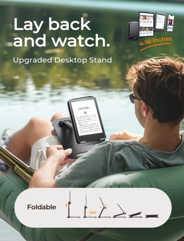 71eyC6VzML._AC_SL1500_.jpg LISEN Tablet Stand for iPad Stand Holder Desk, Foldable Home Office Desk Accessories Travel for iPad Holder Dorm College Essentials Portable Monitor Stand Fits Tabs Kindle iPhone 4-15.9" Black