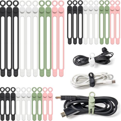 71fJPTGZZRL._AC_SL1500_.jpg OneLeaf 30Pcs Cord Organizer, Silicone Cable Ties Reusable, Cord Ties for Electronics, Multipurpose Elastic Wire Ties, Travel Essentials for Cable Organizer, Wire Organizers for Fastening Cords