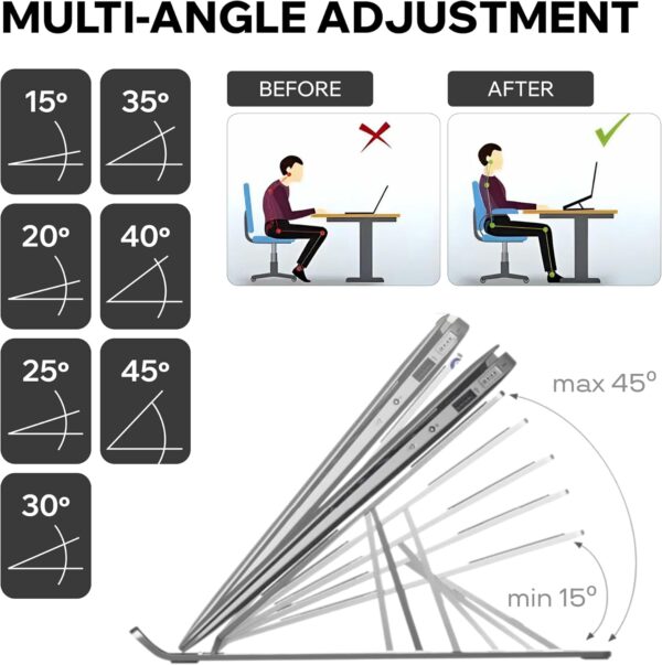 71fPtzLz5dL._AC_SL1500_.jpg Laptop Stand for Desk, 7 Levels Adjustable Height, Foldable Aluminium Laptop Holder for 9–15.6 Inch Laptops, Tablets and Notebooks, Ergonomic Riser for Office, Home, Travel Use