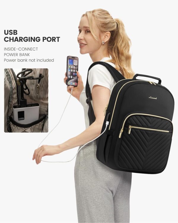 71fUXpHOUiL._AC_SL1500_.jpg LOVEVOOK Laptop Backpack Purse for Women, Work Travel Computer Bags, College School Backpack for Student Girl, Quilted Casual Daypack with USB Port, Fit 15.6 Inch Laptop, Black
