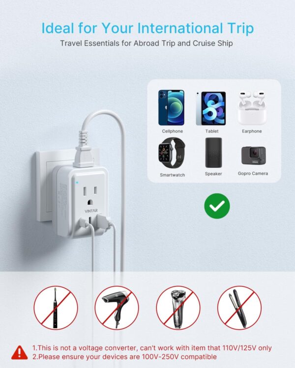 71fp26sqsL._AC_SL1500_.jpg 1 Pack European Travel Plug Adapter, VINTAR Foldable International Power Plug with 2 AC Outlets 3 USB Ports(2 USB C), Type C Travel Essentials Charger for US to Most of Europe EU Italy Spain France