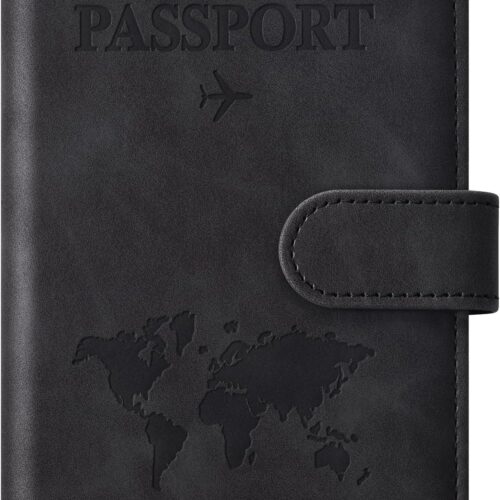 71frQGU3o5L._AC_SL1500_.jpg Eoehro Passport Holder for Travel Essentials, Passport Wallet Cover Case for Travel Must Haves Accessories,Passport Book Holders for Women and Men(black)