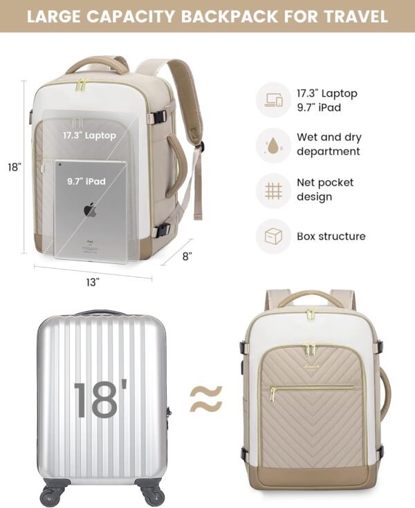 71fsjbr3ifL._AC_SL1500_.jpg LOVEVOOK Large Travel Backpack for Women, TSA Carry on Backpack for Airplanes, 40L Personal Item Travel Bag for Women fits 17" Laptop,Waterproof Carry on Bag Airplane Approved with 3 Packing Cubes