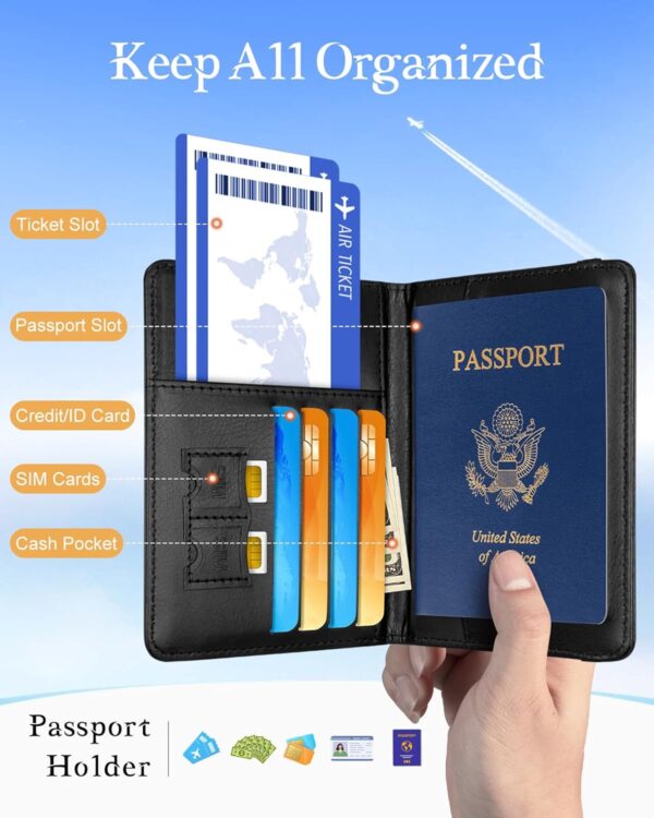 Slohif Initial Passport Holder Cover Wallet Case for Travel Women - Leather Letter Passport Book Family Multiple Personalized Organizer Card Slots Protector Sleeve Essentials Slim Carrier Black M