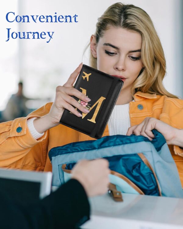 Slohif Initial Passport Holder Cover Wallet Case for Travel Women - Leather Letter Passport Book Family Multiple Personalized Organizer Card Slots Protector Sleeve Essentials Slim Carrier Black M