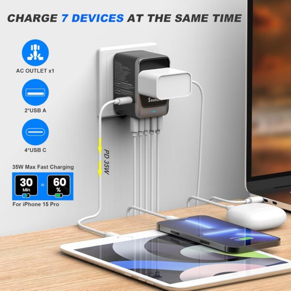 71h-4KNsuFL._AC_SL1500_.jpg Universal Travel Adapter, PD 35W 7 in 1 International Power Plug Adapter with 7.0A 4 USB-C and 2 USB-A Fast Wall Charger, Worldwide AC Outlet for US Europe UK AUS (Black+Silver)