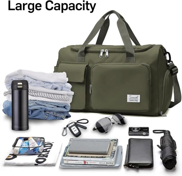 Travel Duffel Bag with Shoes Compartment Sports Gym Bag with Dry Wet Separated Pocket for Men and Women, Overnight Bag Weekender Bag Training Handbag Yoga Bag - Olive Green
