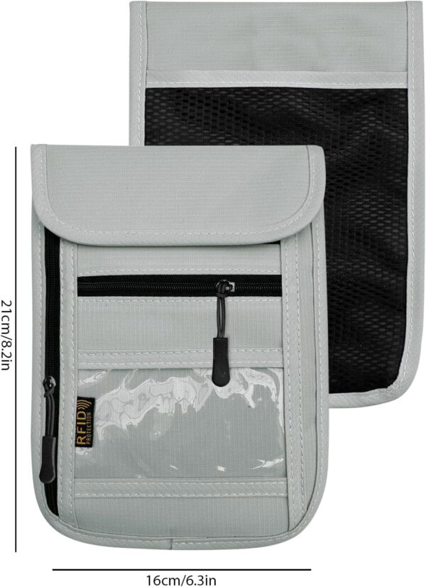 RFID Blocking Travel Neck Wallet Pouch and Passport Holder, Travel Neck Pouch Passport Holder for Women & Men - Gray