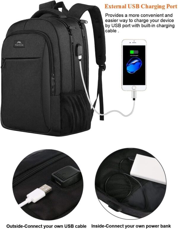 71jBqo2uBPL._AC_SL1482_.jpg MATEIN Business Laptop Backpack, 15.6 Inch Travel Laptop Bag Rucksack with USB Charging Port, Water-Resistant Bag Daypack for Work College Computer Men Women Backpack, Black