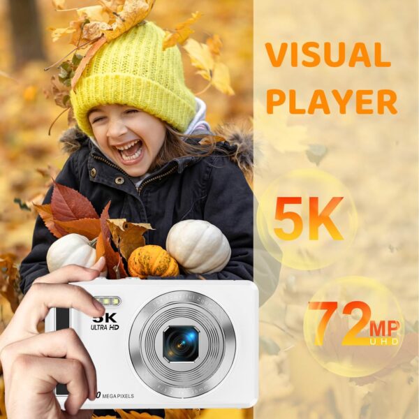 71jDM6vMOwL._AC_SL1500_.jpg 5K Digital Camera - 72MP Digital Cameras with 16X Zoom for Kids' Gifts - Autofocus Point and Shoot Digital Camera for Photography - UHD 2.8'' Screen Compact Portable Camera with 32GB SD Card