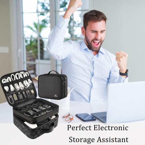 71l-6SYpGQL._AC_SL1500_.jpg MATEIN Cable Organizer Bag, Waterproof Travel Electronic Storage with Adjustable Divider, Shockproof Portable Double Layer Tech Bag Carrying Case for Cord, Earbuds, Charger, SD Card, DJ Gifts, Black