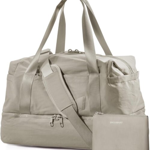 Weekender Bags for Women, BAGSMART Travel Duffel Bags with Shoe Compartment,Personal Item Travel Bag for Airlines, Carry on Overnight Tote Bag with Toiletry Bag(Beige,2pcs)