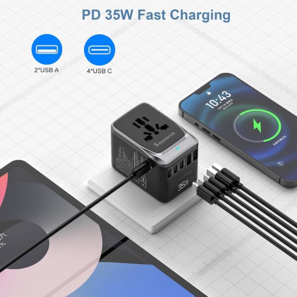 71lsvnRj9RL._AC_SL1500_.jpg Universal Travel Adapter, PD 35W 7 in 1 International Power Plug Adapter with 7.0A 4 USB-C and 2 USB-A Fast Wall Charger, Worldwide AC Outlet for US Europe UK AUS (Black+Silver)