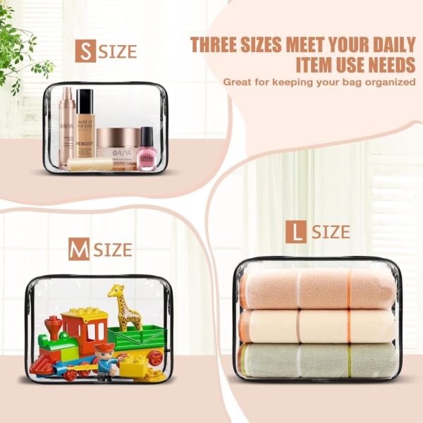 3 Pack Clear Toiletry Bag, TSA Approved Makeup Pouch Water Resistant Portable Travel Organizer, Carry On PVC Cosmetic for Airport Airline Complian