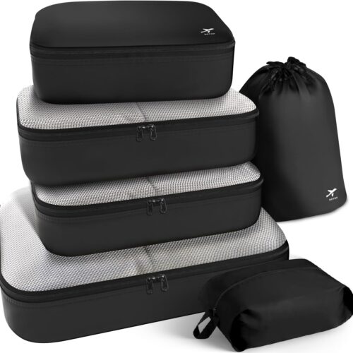 71nYMWJ4KL._AC_SL1500_.jpg HOTOR Packing Cubes for Suitcases – 6 Pieces, Light Packing Cubes for Travel, Premium Suitcase Organizer Bags Set, Space-Saving Luggage Organizers, Travel Accessories and Essentials, Black
