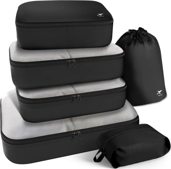 71nYMWJ4KL._AC_SL1500_.jpg HOTOR Packing Cubes for Suitcases - 6 Pieces, Light Packing Cubes for Travel, Premium Suitcase Organizer Bags Set, Space-Saving Luggage Organizers, Travel Accessories and Essentials, Black