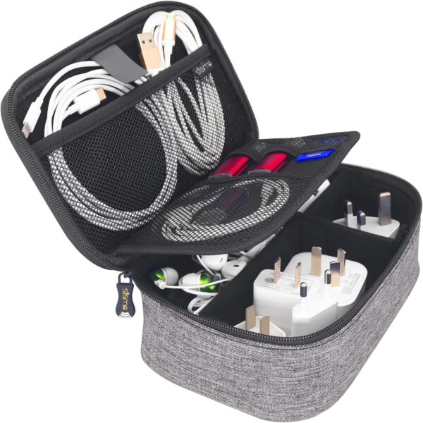 71o51B29zFL._AC_SL1500_.jpg sisma Electronics Cords Organizer Tech Accessories Storage Case Travel Small Carrying Bag for Charging Cables Adapter USB Plugs Power Cord Leads - Grey 1680d