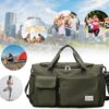 Travel Duffel Bag with Shoes Compartment Sports Gym Bag with Dry Wet Separated Pocket for Men and Women, Overnight Bag Weekender Bag Training Handbag Yoga Bag - Olive Green