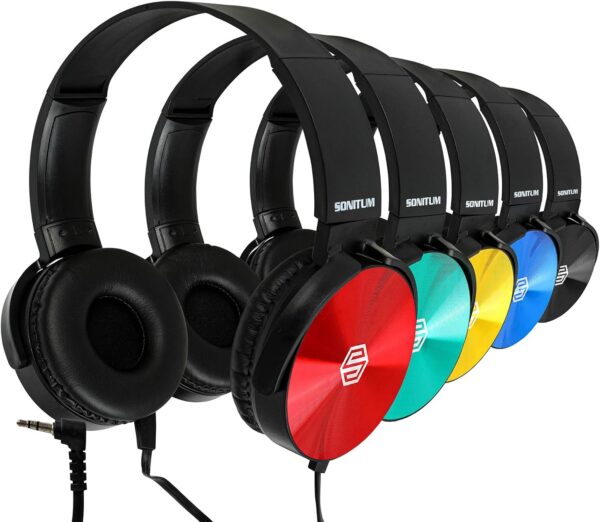 71p16H82HL._AC_SL1500_.jpg Kids Headphones Bulk 5 Pack, Student On Ear Color Varieties, Comfy Swivel Earphones for Classroom, Library, School, Airplane, for Online Learning and Travel, Noise Stereo Sound 3.5mm Jack (Colorful)