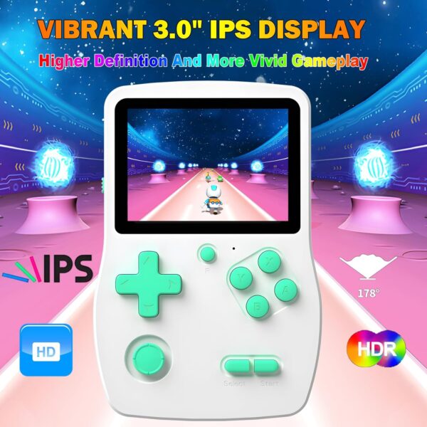 71pGv6kNeXL._AC_SL1500_.jpg 32 Bit Handheld Games for Kids Preloaded 139 Video Games, Portable Video Gaming Player with 3.0" IPS Screen and Rechargeable Battery, Mini Travel Games Electronic Gifts Toys for Boys Girls, White