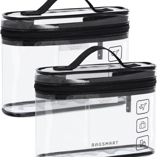 71pzLW0Lq2L._AC_SL1500_.jpg BAGSMART TSA Approved Toiletry Bag, 2 Pack Clear Makeup Cosmetic Bag Organizer, Quart Size Travel Bag for Toiletries, Carry-on Travel Accessories Essentials, Black-2pcs