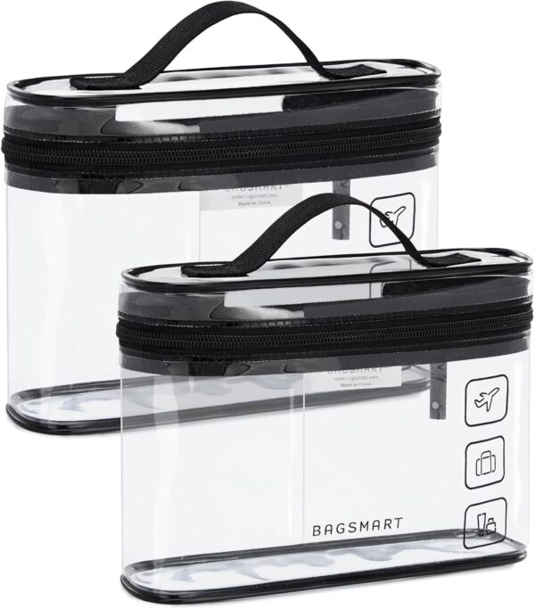 BAGSMART TSA Approved Toiletry Bag, 2 Pack Clear Makeup Cosmetic Bag Organizer, Quart Size Travel Bag for Toiletries, Carry-on Travel Accessories Essentials, Black-2pcs