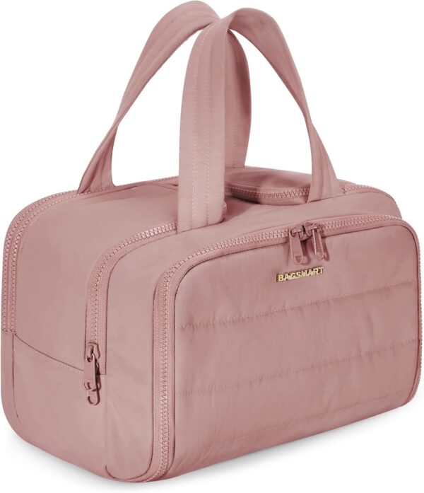 71qHvfrZmL._AC_SL1500_.jpg BAGSMART Travel Toiletry Bag, Lightweight Large Wide-open Travel Bag for Women, Puffy Cosmetic Makeup Bag Organizer with Handle for Accessories,Essentials, Toiletries, Dark Pink