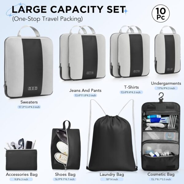 71rNDTIm9WL._AC_SL1500_.jpg 10 Set Compression Packing Cubes for Travel Essentials,Compressible Expandable Packing Cubes for Suitcase,OlarHike Luggage Organizer Bags for Travel,Handy Helper for Organizing Clothes(Black)