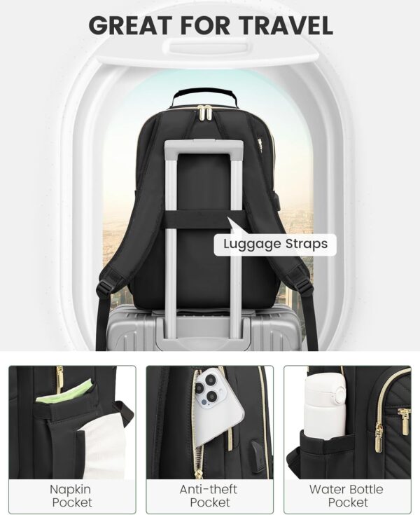 71rOSDYzdPL._AC_SL1500_.jpg LOVEVOOK Laptop Backpack Purse for Women, Work Travel Computer Bags, College School Backpack for Student Girl, Quilted Casual Daypack with USB Port, Fit 15.6 Inch Laptop, Black