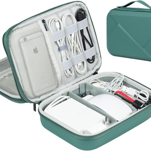 EVA Electronic Accessories Storage Case Large Shockproof Waterproof Storage Bag for Electronics Organizer Portable Cable Storage Bag for Travel or Work (Green, Double Layer)